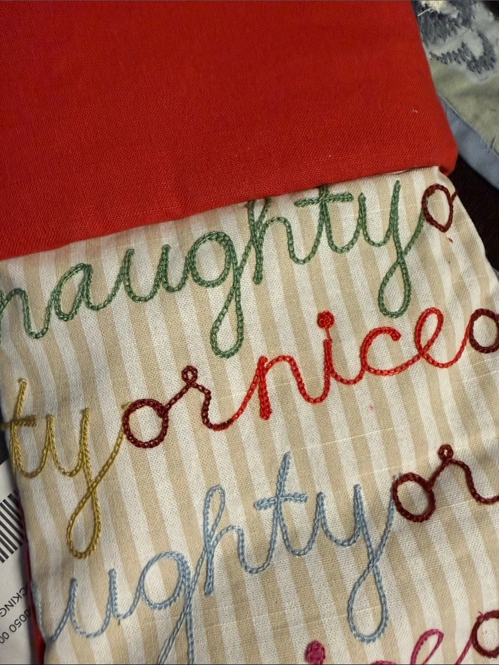 Anthropologie Marlise Embroidered 'Naughty or Nice' Christmas Stocking Holiday